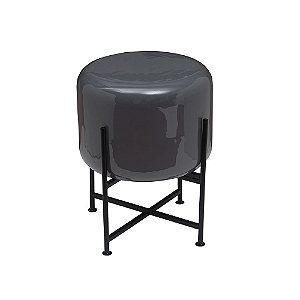 BANQUETA CINZA COM BASE DE METAL PRETA