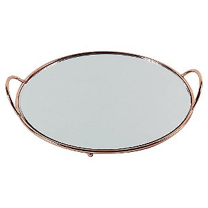 BANDEJA DE ESPELHO COM DETALHES DE METAL ROSE D30 X 4CM