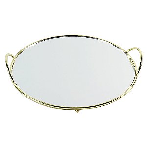 BANDEJA DE ESPELHO COM DETALHES DE METAL DOURADO D30 X 4CM