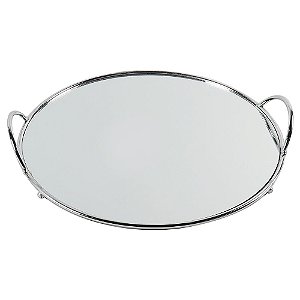 BANDEJA DE ESPELHO COM DETALHES DE METAL PRATA D30 X 4CM