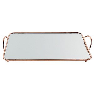 BANDEJA DE ESPELHO COM DETALHES DE METAL ROSE 39,5CM X 22CM
