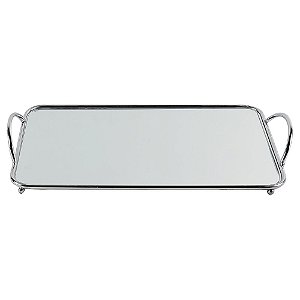 BANDEJA DE ESPELHO COM DETALHES DE METAL PRATA 39,5CM X 22CM
