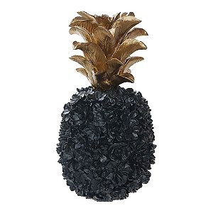 ABACAXI DECORATIVO DE RESINA PRETO E DOURADO