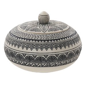 POTE DECORATIVO DE RESINA BRANCO COM DESENHOS AZUL MARINHO 1