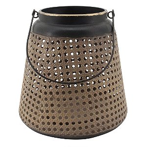 LANTERNA DE CORTICA E METAL 25CM X 25CM X 25CM