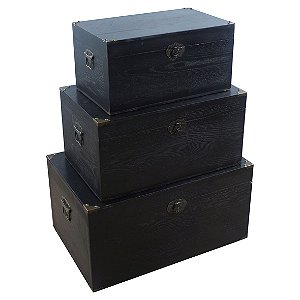 CJ DE BAUS DE MADEIRA PRETO  3PCS