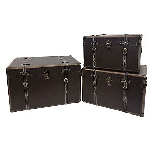 CONJ. DE BAÚS DE MADEIRA PRETO- 3PCS