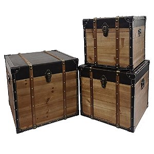 CONJ. DE BAÚS DE MADEIRA MARROM- 3PCS