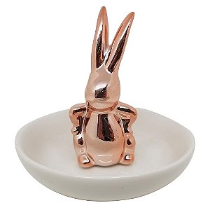 MINI PRATO DECORATIVO DE CERAMICA COELHO ROSE 9CM X 8,2CM