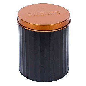 POTE PORTA BISCOITOS DE FERRO PRETO E TAMPA BRONZE