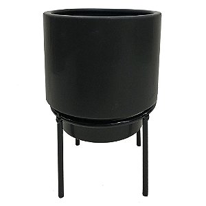 CACHEPOT DE CERAMICA COM SUPORTE DE METAL 12CM X 12CM