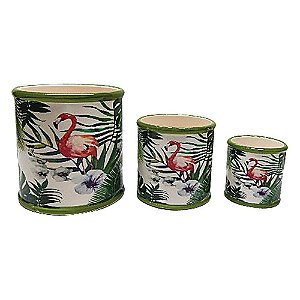 CJ DE CACHEPOTS DE CERAMICA FLAMINGO  3 PCS  13CM X 13,5CM