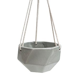 CACHEPOT DE CERAMICA PARA PAREDE CINZA COM ALCA DE CORDA 14C