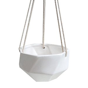 CACHEPOT DE CERAMICA PARA PAREDE BRANCO COM ALCA DE CORDA 14
