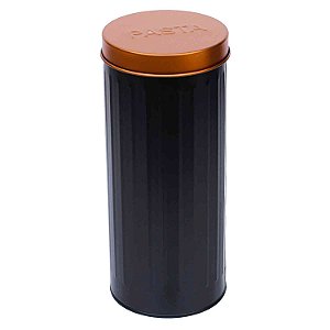 POTE PORTA MACARRAO DE FERRO PRETO COM TAMPA BRONZE