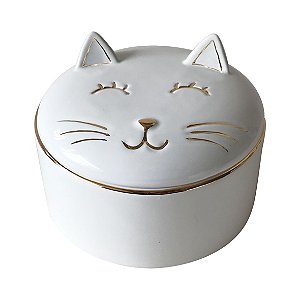 POTE DE CERAMICA GATO BRANCO E DOURADO