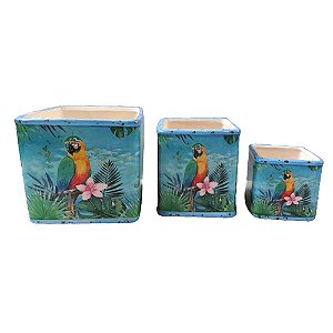 CJ DE CACHEPOTS DE CERAMICA ARARA  3 PCS 13,3CM X 13,3CM X 1
