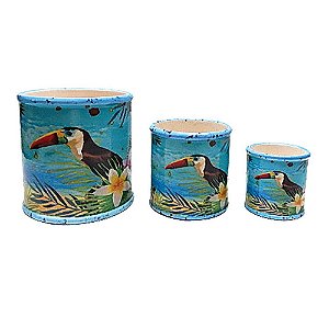CJ DE CACHEPOTS DE CERAMICA DE TUCANO  3 PCS G 13CM X 13,5CM