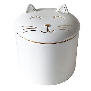POTE DE CERAMICA GATO BRANCO E DOURADO