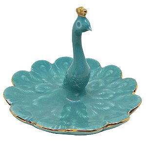 MINI PRATO DECORATIVO DE CERAMICA PAVAO 11,5CM X 9CM