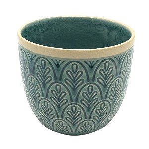VASO EM CERAMICA VERDE E AREIA 13,5CM X 13,5CM X 12CM