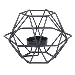 LANTERNA GEOMETRICA DE METAL PRETA 13,5CM X 12,5CM X 9CM