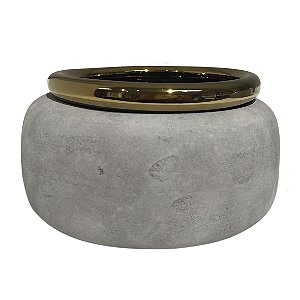 CACHEPOT DE CERAMICA CINZA E DOURADO