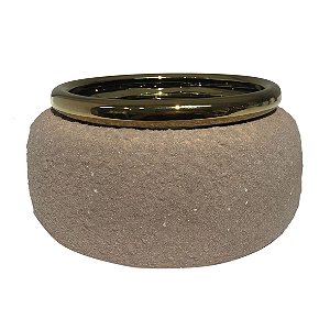CACHEPOT DE CERAMICA MARROM E DOURADO