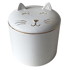 POTE DE CERAMICA GATO BRANCO E DOURADO