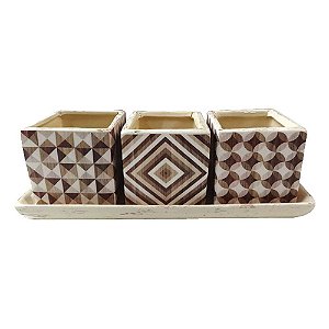 CJ DE CACHEPOTS DE CERAMICA  3 PCS 26CM X 9,5CM X 8,8CM
