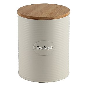 POTE DE FERRO PORTA COOKIES BRANCO COM TAMPA DE MADEIRA
