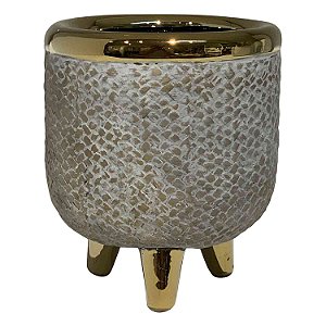 CACHEPOTS DE CERAMICA BEGE E DOURADO