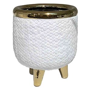 CACHEPOTS DE CERAMICA BRANCO E DOURADO