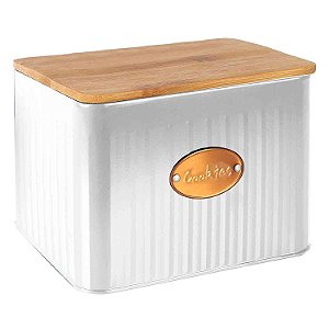 POTE PORTA BISCOITOS DE FERRO BRANCO COM TAMPA DE MADEIRA