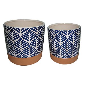 CJ DE CACHEPOTS DE CERAMICA TERRA COTA E AZUL  2PCS G14 X 1