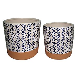 CJ DE CACHEPOTS DE CERAMICA TERRA COTA E AZUL  2PCS G14 X 1