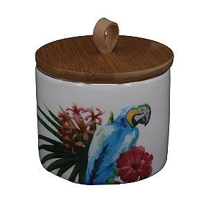 POTE DE CERAMICA COM TAMPA DE MADEIRA 10CM X 9CM