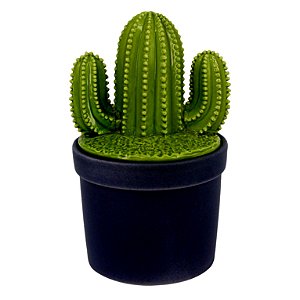POTE DE CERAMICA COM TAMPA - CACTOS - VERDE E CINZA ESCURO