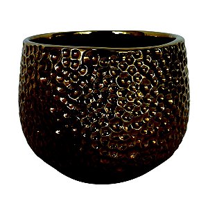 VASO DECORATIVO EM CERAMICA DOURADO 15CM X 15CM X 11CM