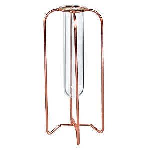 VASO EM METAL E VIDRO COBRE E TRANSPARENTE 9CM X 9CM X 27CM