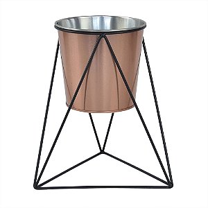 CACHEPOT EM METAL COBRE E PRETO 16,3CM X 14,4CM X 21,2CM