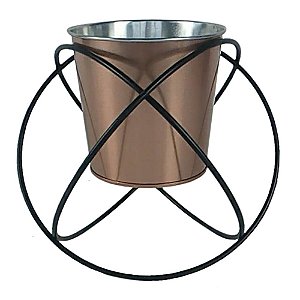 CACHEPOT EM METAL COBRE E PRETO 20CM X 17,5CM X 16,4CM