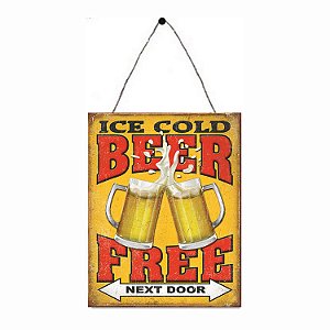 PLACA DECORATIVA DE FERRO ICE COLD BEER 33CM X 25CM X 0,6CM