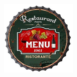 PLACA DECORATIVA DE FERRO RESTAURANT 33CM X 33CM X 4,5CM