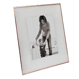 PORTA RETRATO EM VIDRO E METAL COBRE 23CM X 1CM X 28CM