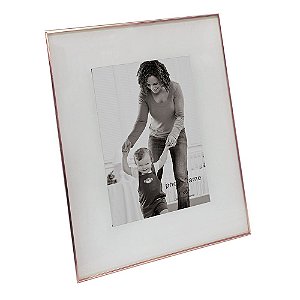 PORTA RETRATO EM VIDRO E METAL COBRE 18CM X 1CM X 23CM