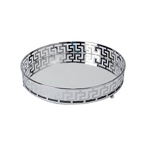 BANDEJA ESPELHADA DE METAL PRATA 25CM