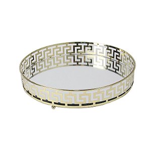 BANDEJA ESPELHADA DE METAL DOURADA 25CM