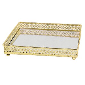 BANDEJA ESPELHADA DOURADA 16,5CM X 16,5CM X 3,1CM