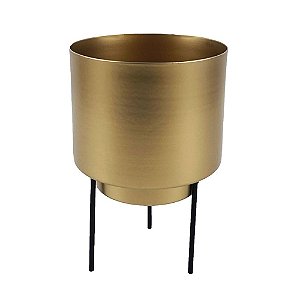 CACHEPOT EM METAL DOURADO COM SUPORTE PRETO 11,2 CM X 11,2CM